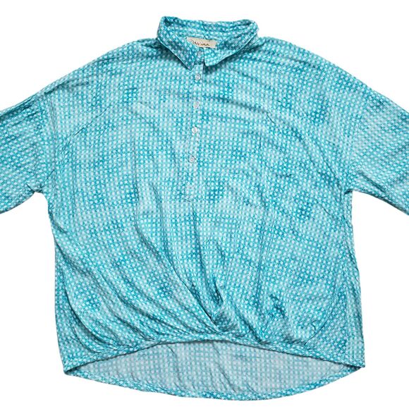 Davina Blouse Womens Large Geometric Button Front Roll Tab 3/4 Sleeve Top - Picture 3 of 10